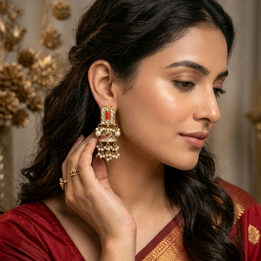 Red Coral Jhumka 
